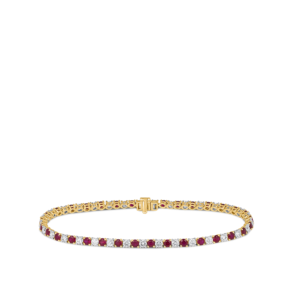 Ruby and Diamond Tennis Bracelet in 18ct Yellow Gold Hardy Brothers Jewellers