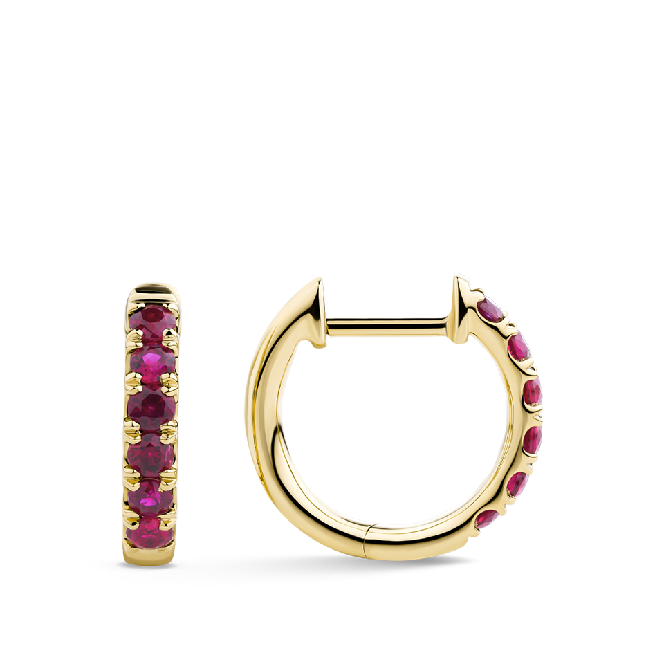 Ear Party Ruby Huggie Earrings in 18ct Yellow Gold Hardy Brothers Jewellers